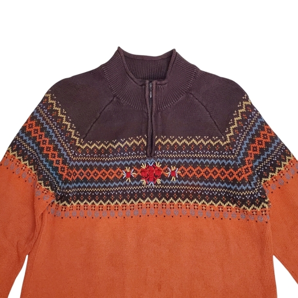 Architect Other - Architect Fair Isle Sweater Pullover Dark Brown Orange Quarter Zip Men's Size XL